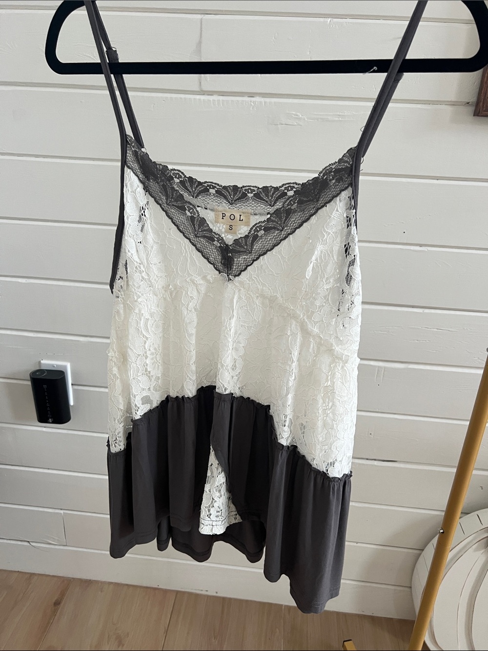 POL Two-Tone Lace Cami Slip in White and Charcoal